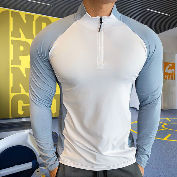 Mock Neck Half-zip Solid Color Gym t-shirt for men