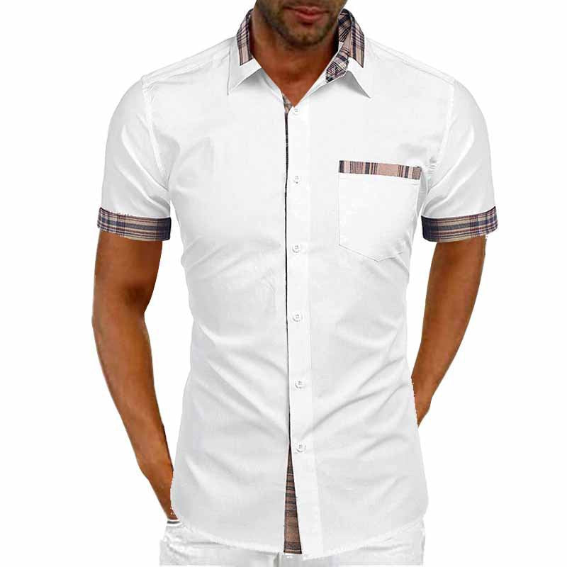 Men's Short Sleeve Contrast Button-Up summer Shirt