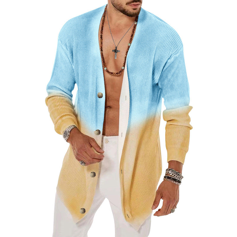 Men's Tie Dyed Five Color Long Sleeved Cardigan sweater