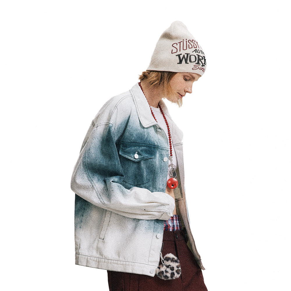 Cappotto in denim sfumato con inchiostro splash