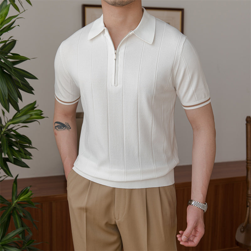 Zipped Pleated Knitted Polo