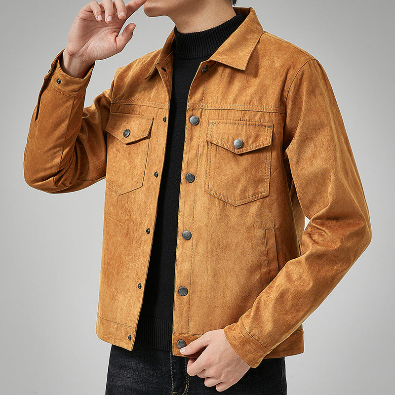 Men's Casual Suede Brushed Fabric British Style Jacket