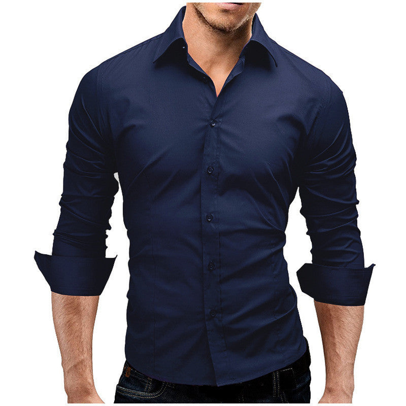 Camisa formal sencilla de manga larga ajustada para hombre