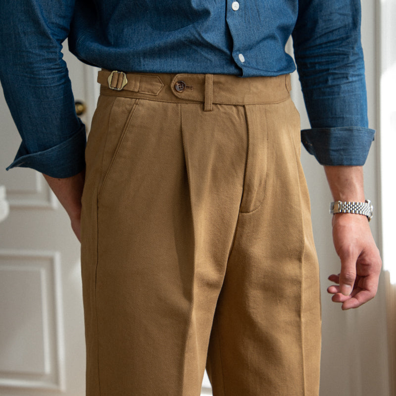 Men's Washed Cotton High Waist Straight Pants