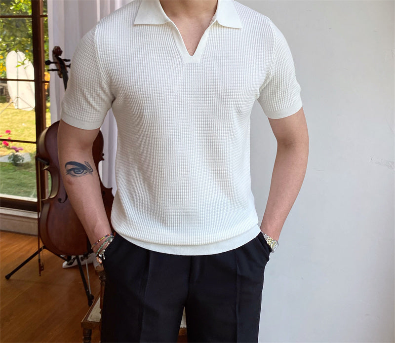 Buttonless Micro-Textured Knitted Polo