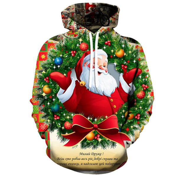 Sudadera con capucha estampada navideña de Papá Noel