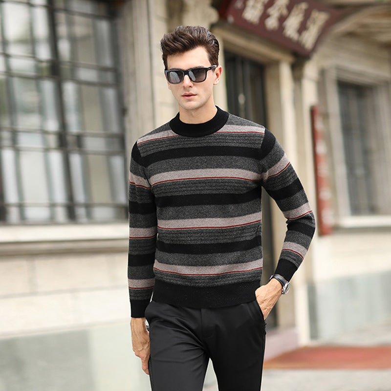 Men's Half Turtleneck Pullover Striped Knit sweater