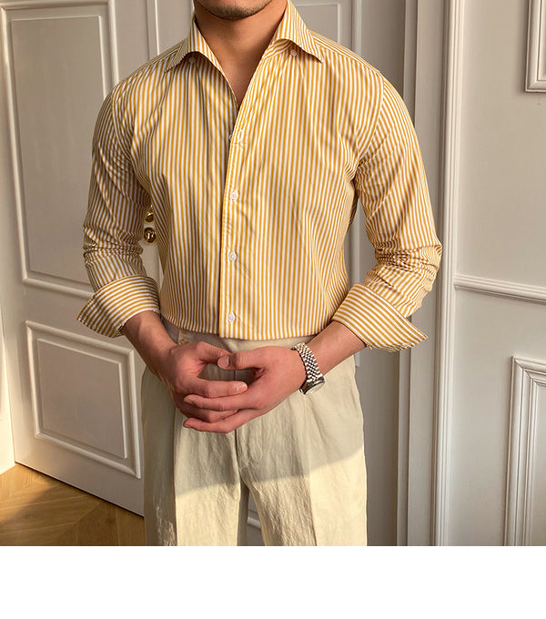 Camisa casual de manga larga con cuello de una pieza para hombre