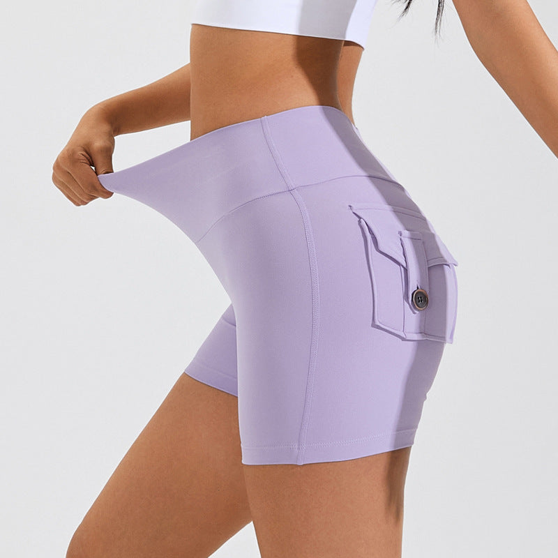 High Waist Hip Lifting Shorts With Pockets Quick Dry Yoga Fitness Sports Pants