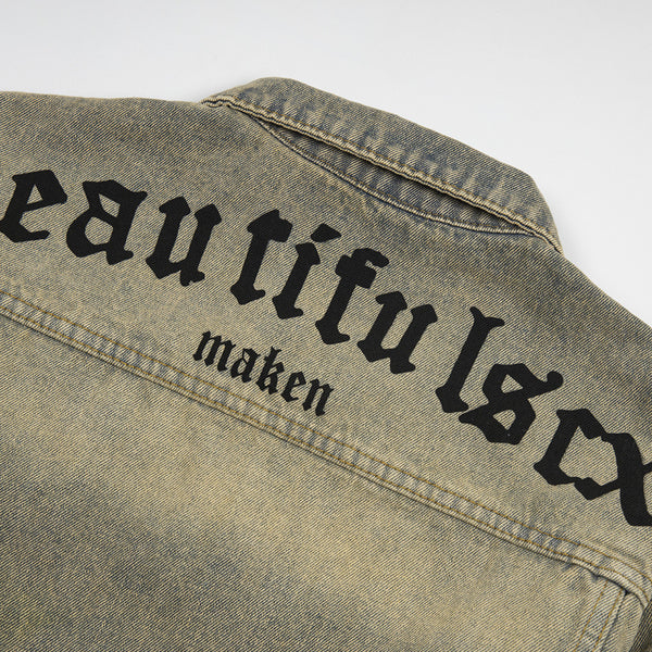 Punk Waste Soil Gothic Letter Embroidery Denim Jacket