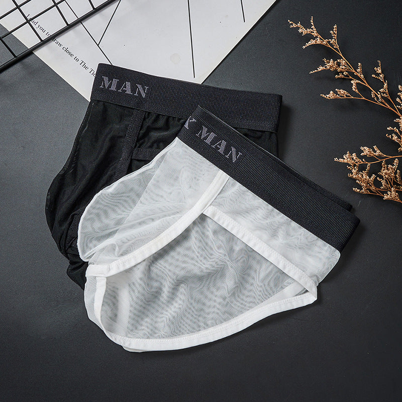 Men's Ice Silk Transparent Thin Full Mesh Single Layer Underwear