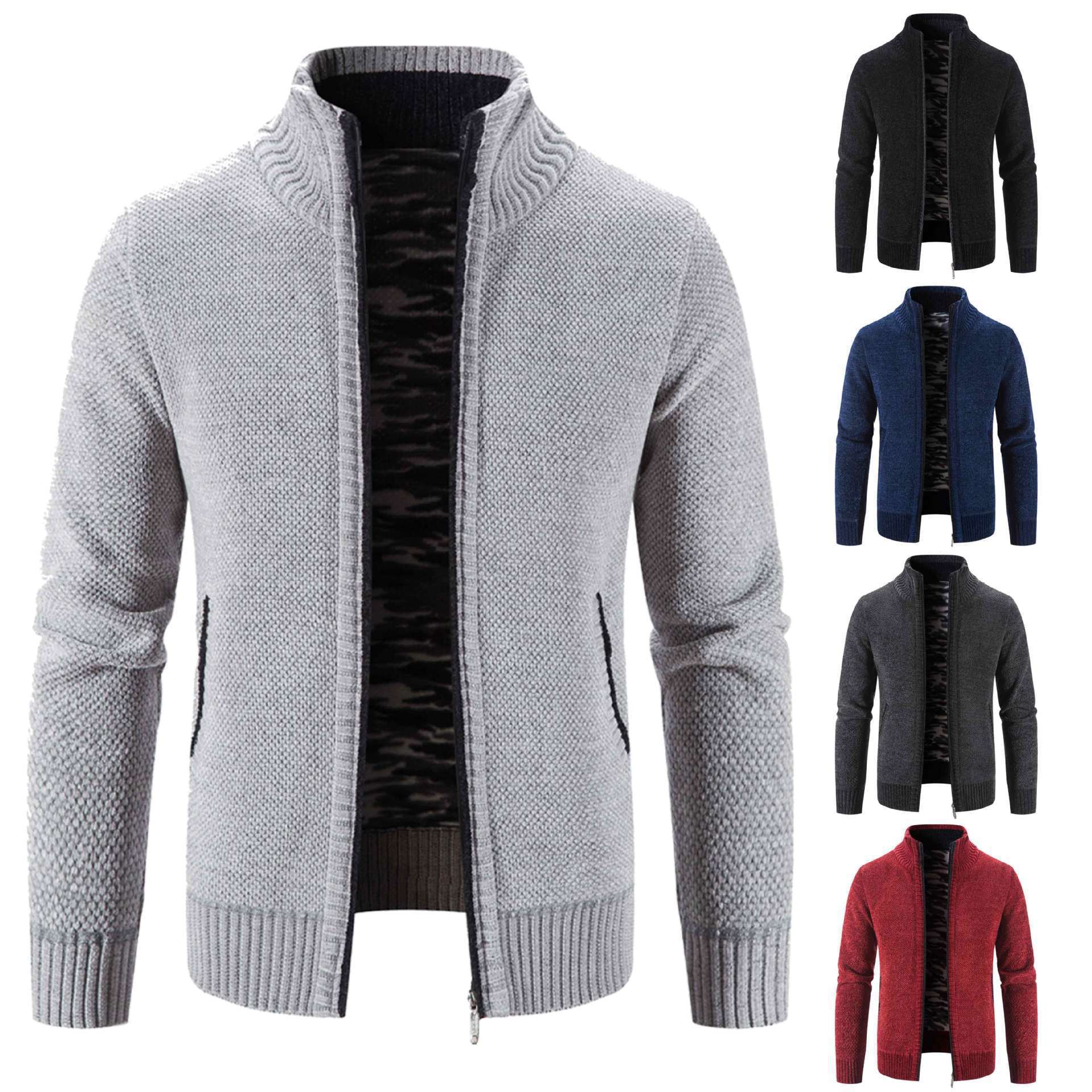 Maglione cardigan imbottito foderato in pile autunno e inverno da uomo