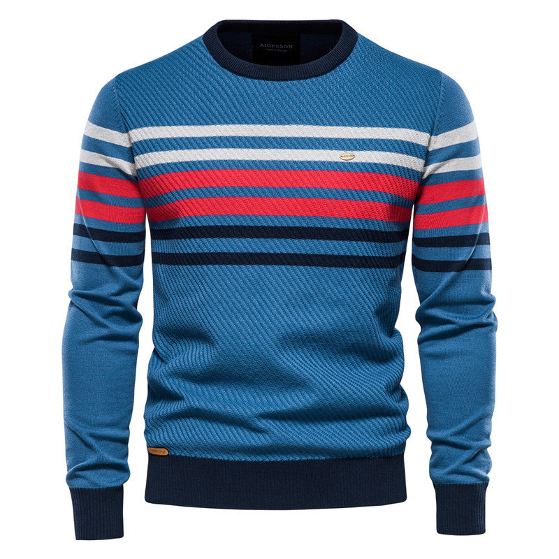 Maglione casual da uomo a righe con colori a contrasto