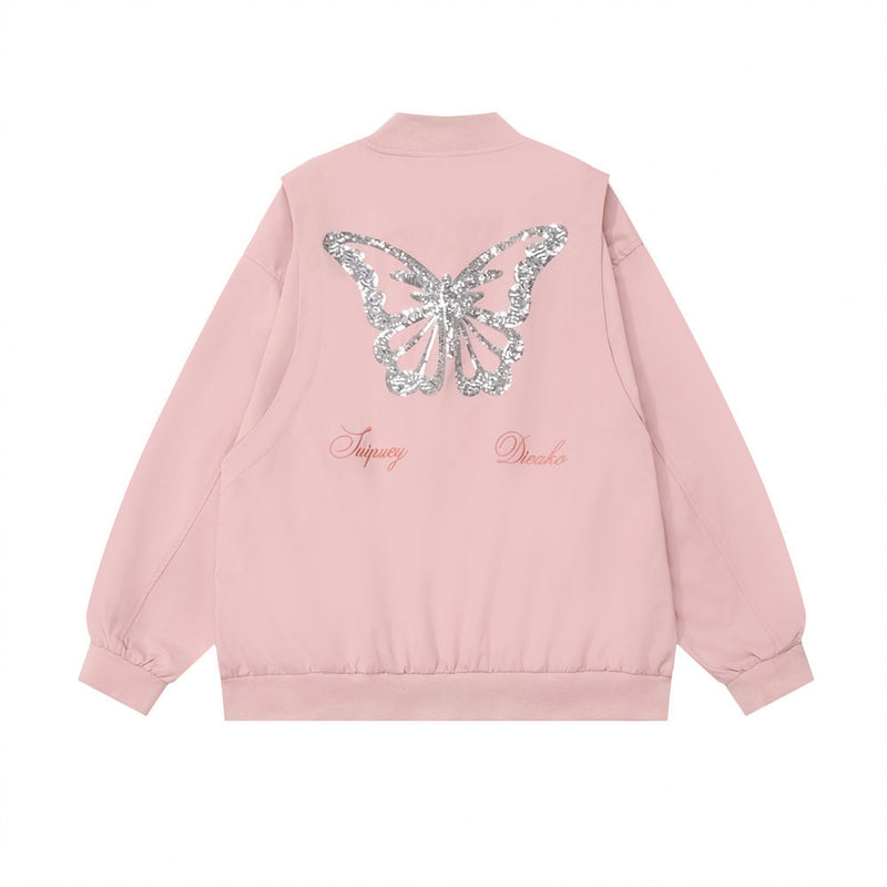 Sequined Embroidered Butterfly Baggy Coat