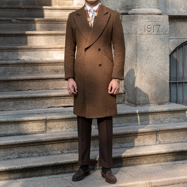Gabardina vintage de lana marrón para hombre