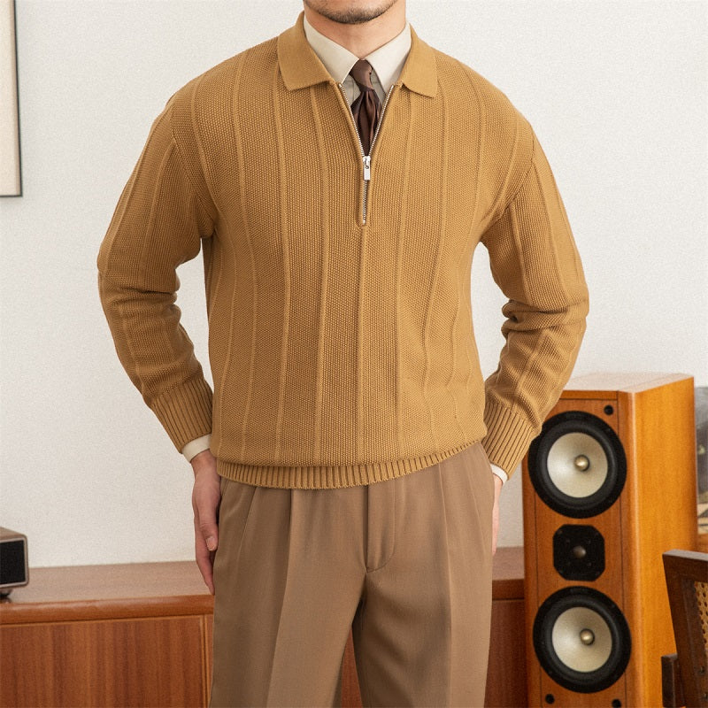 Warm Lapel Slightly Wide Casual Sweater For Men