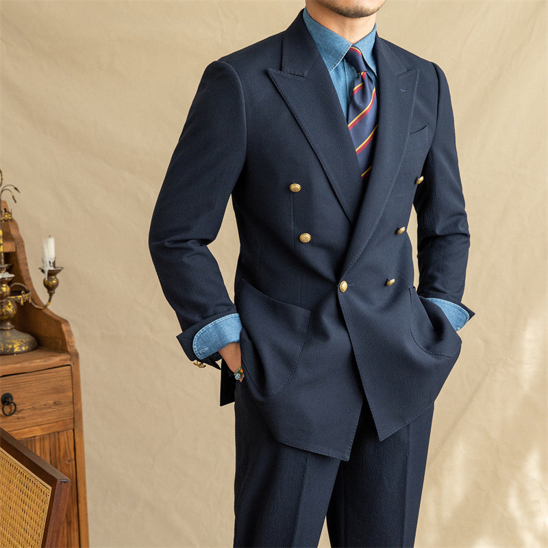 Breathable Seersucker Half-lined Non-iron Double-breasted suit