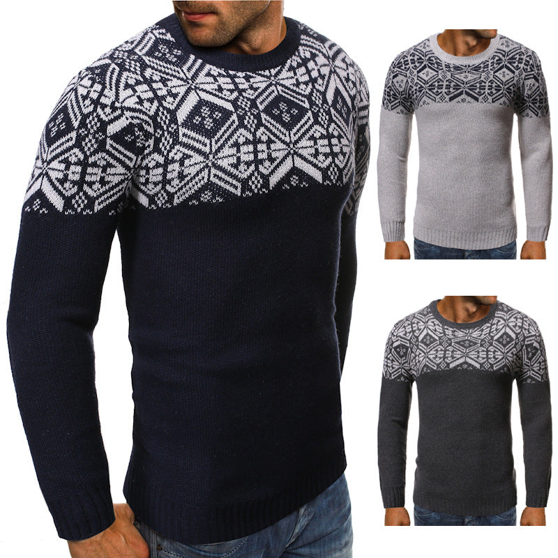 Maglione pullover slim con scollo a giro stampato