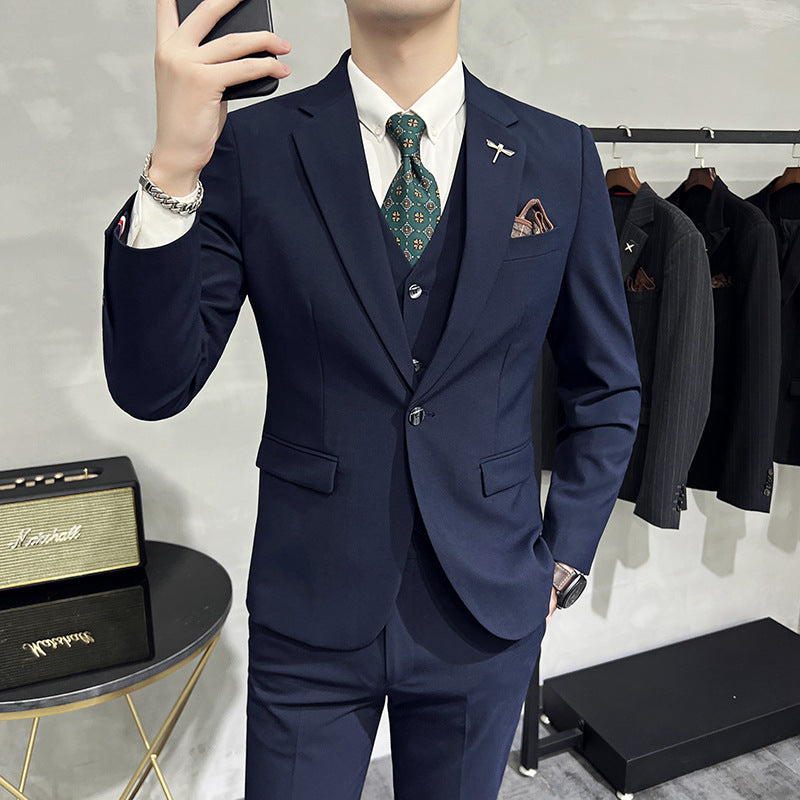 Men's Solid Color Three-piece Suit