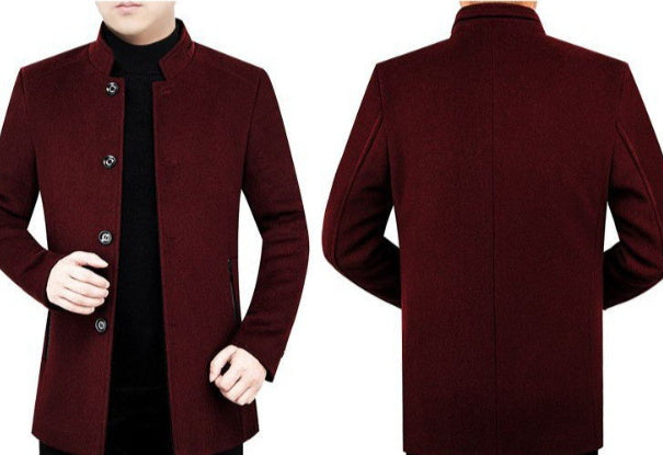 Middle-aged Men's Woolen Coat Velvet Stand Collar Fleece Padded jacket