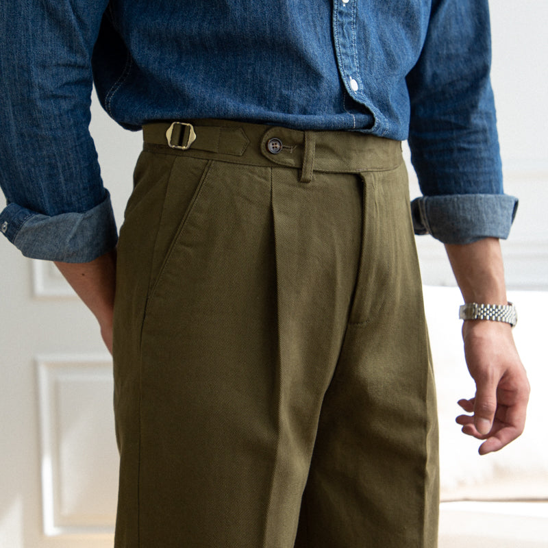 Pantalones rectos de cintura alta de algodón lavado para hombre