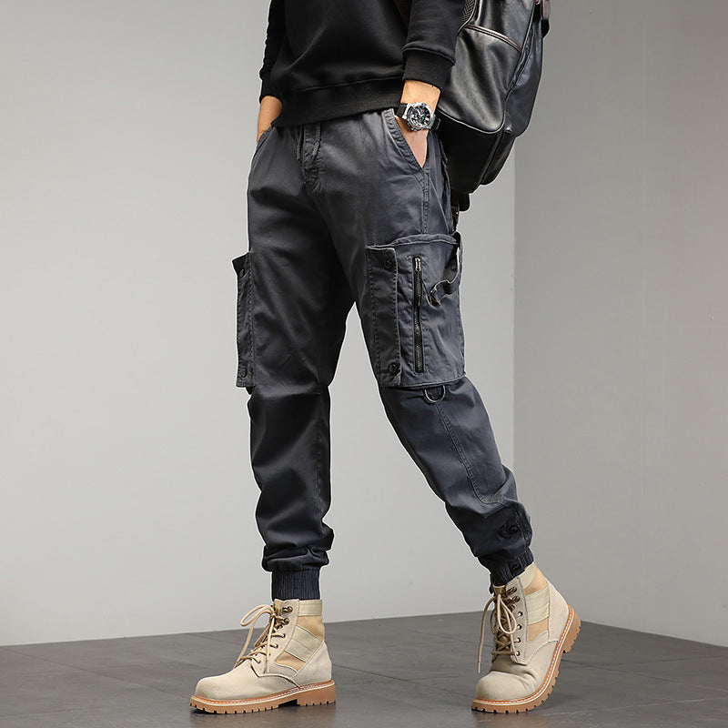 Loose Drawstring Multi-pocket Trousers