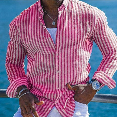 Summer striped Lapel Long Sleeve Shirt