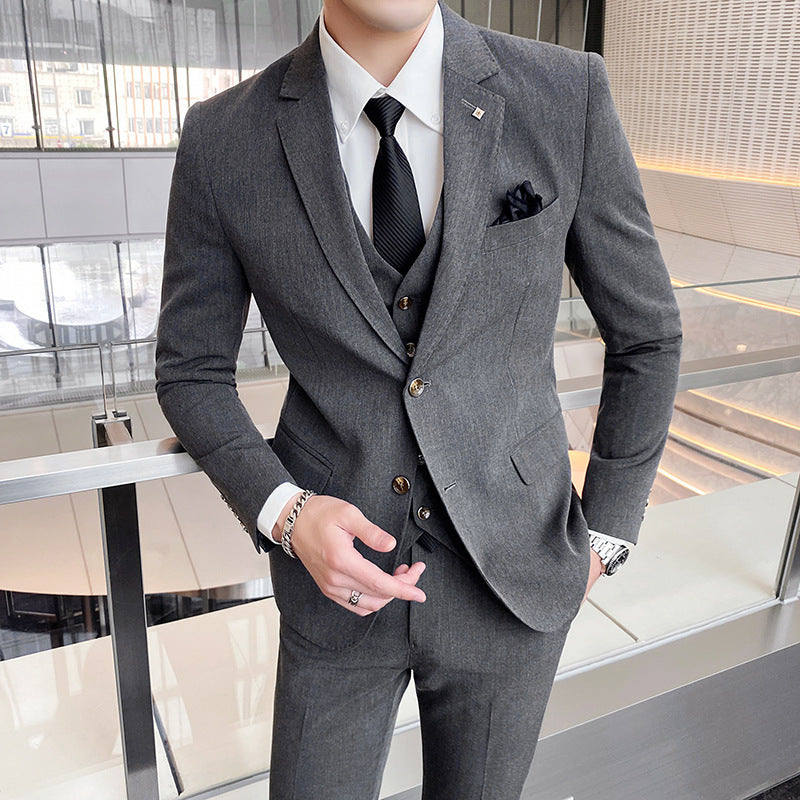 Casual Single Row Buckle Men's Suit Three-piece Suit