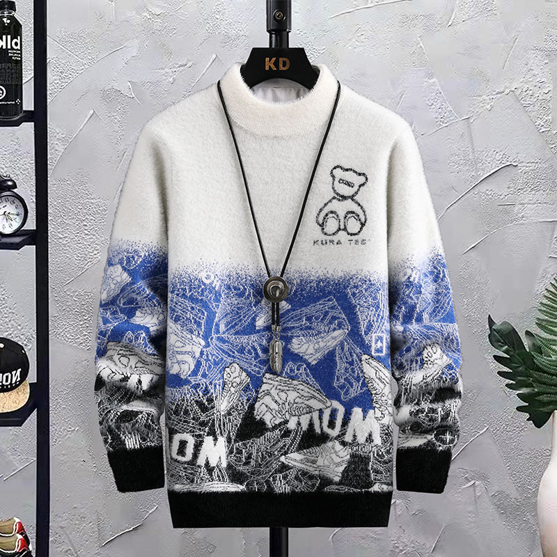 Patchwork Hip Hop Crew Neck Sweater Men