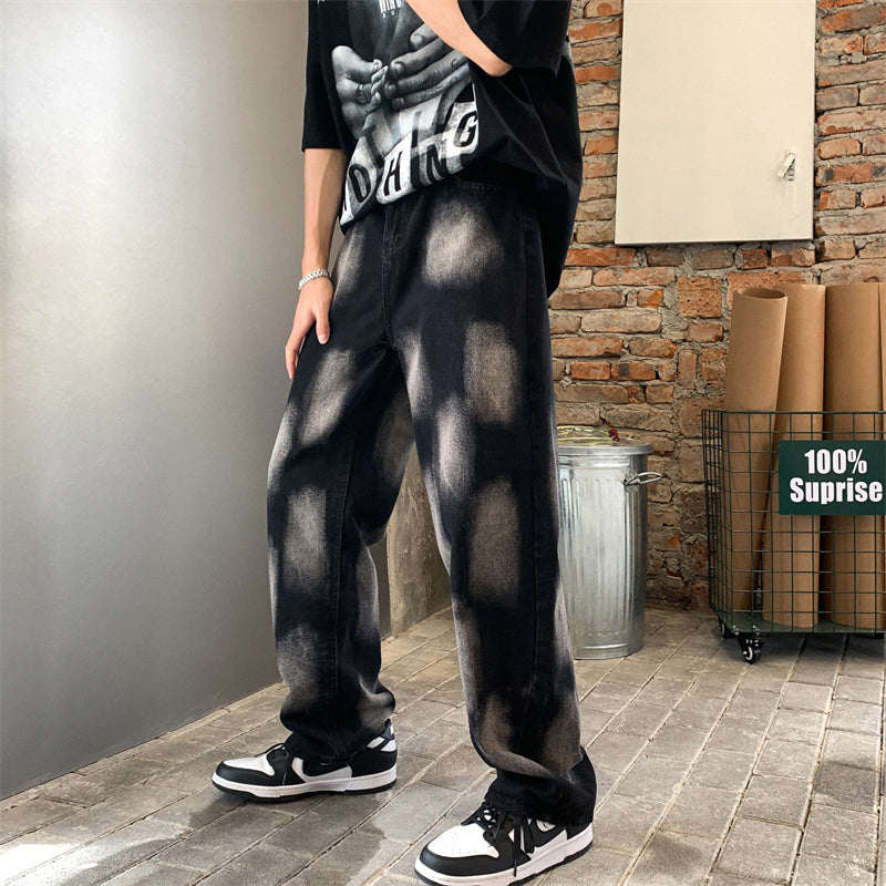 High Street Tie-dye Hip-hop Straight Jeans For Men And Women