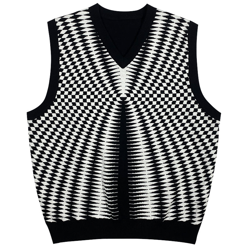 Japanese Retro V-neck Sweater Vest Abstract
