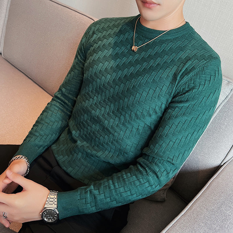 Jacquard Woven Round Neck Breathable Knitwear Slim Pullover sweater
