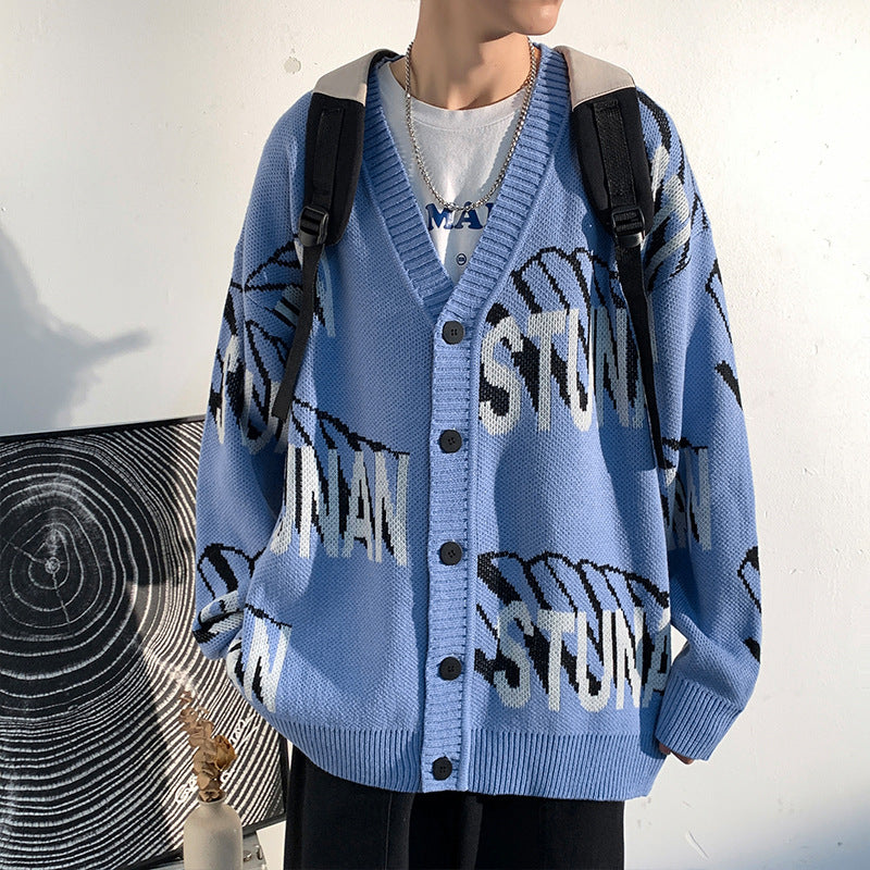 Men's Loose Letters Casual Sweater Coat