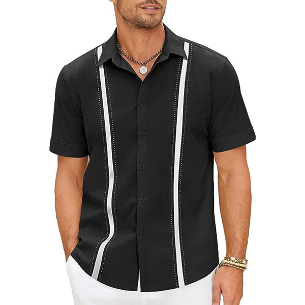 Men's Lapel Color Matching Short Sleeve Shirt