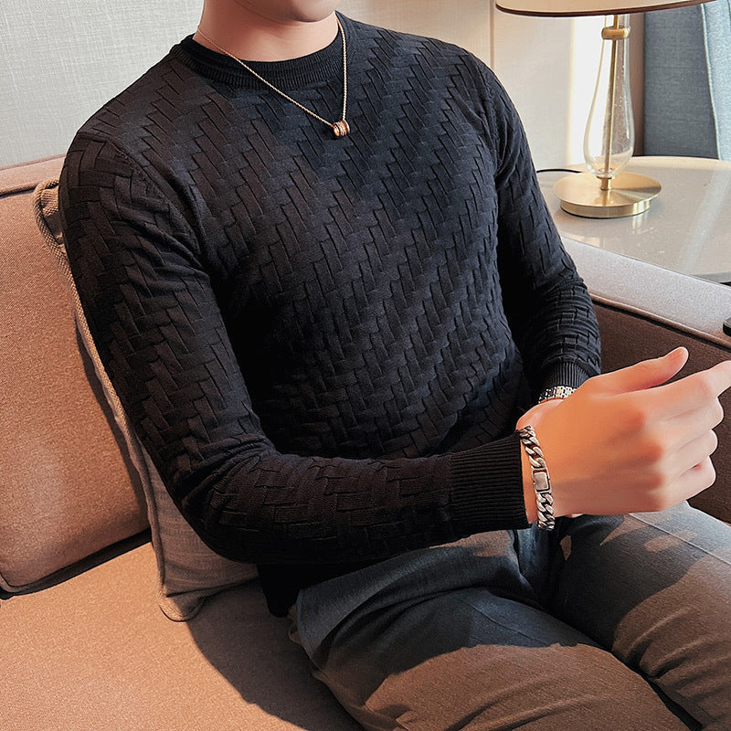 Jacquard Woven Round Neck Breathable Knitwear Slim Pullover sweater