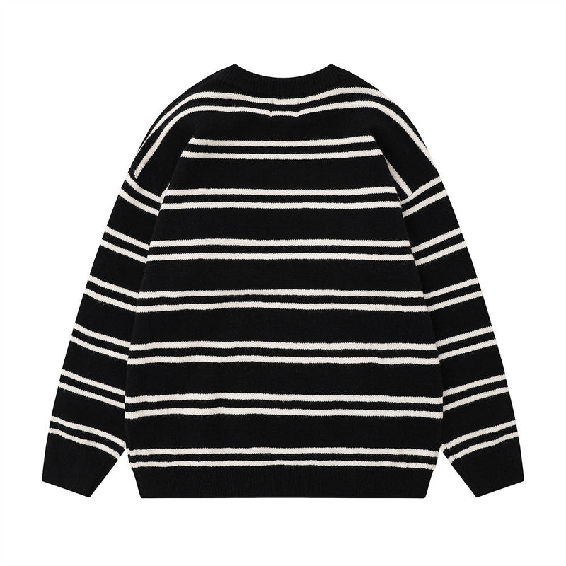 Men's Loose Striped Round Neck Knitted Sweater