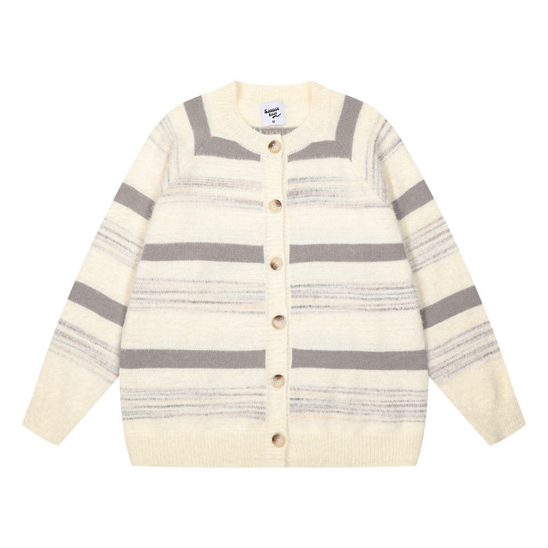 Striped Gradient Jacquard Sweater Coat For Men