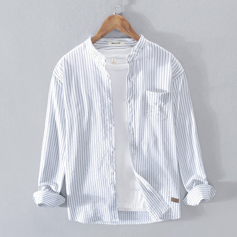 Men's Casual Striped Stand Collar Shirt