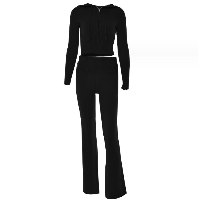 Women Leisure Sexy Zip Long Sleeve Sweater And High Waist Long Pants Set