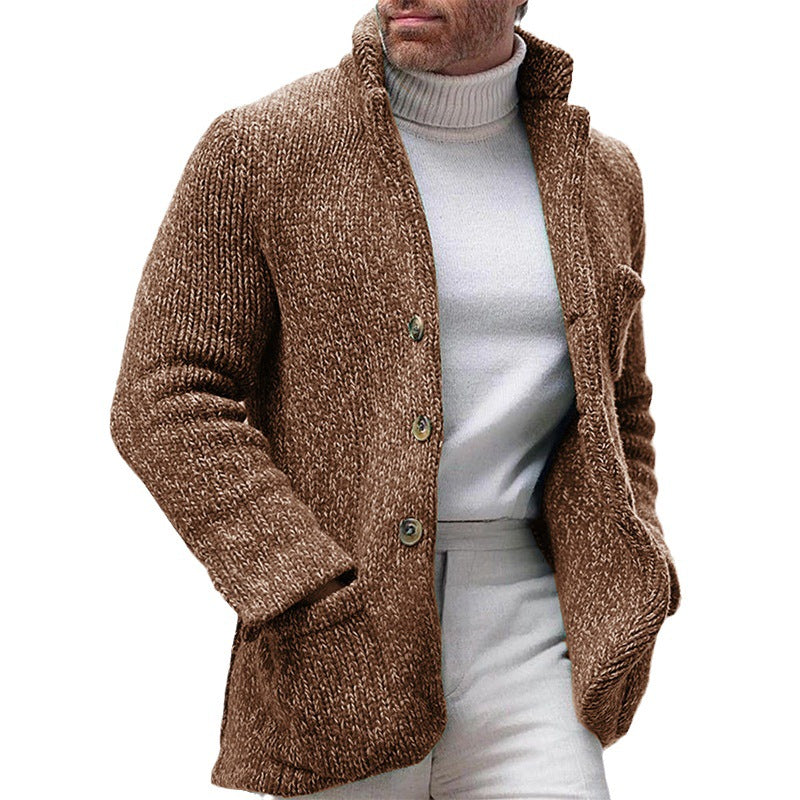 Autumn And Winter  Men's Knitted Cardigan Stand Collar Coat