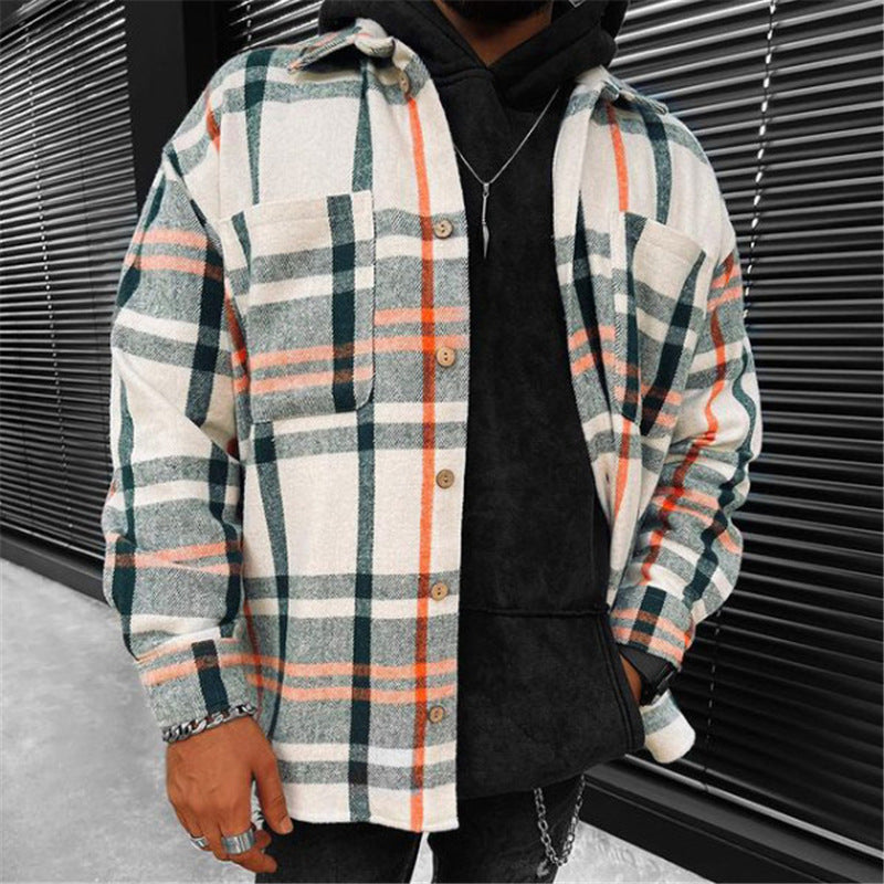 Thick Shirt Long-sleeved Check Color Short jacket