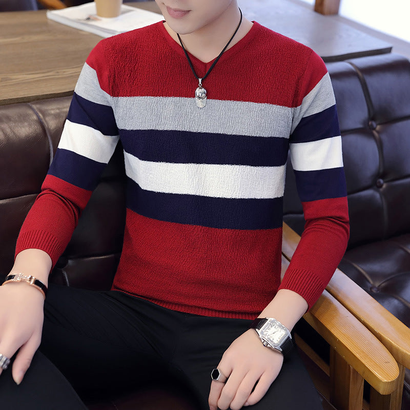 Nuovo maglione con scollo a V da uomo in stile coreano, a maniche lunghe