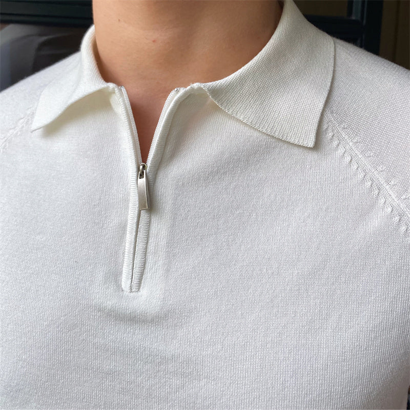 Zipped Knit Polo Collar