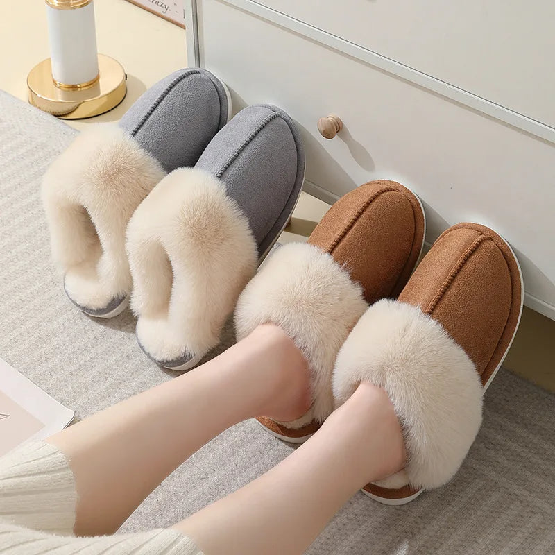 Winter Warm Plush Home Slippers Indoor Fur Slippers Women