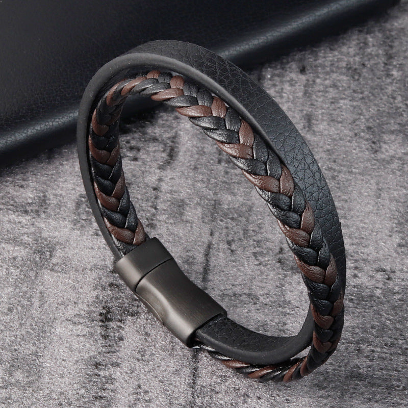 Leather Cord Stainless Steel Braided Bracelet