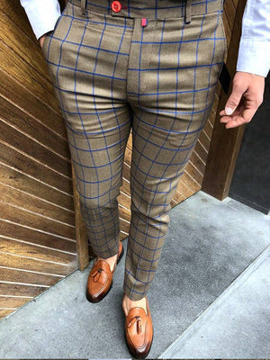 Autumn Men's Plaid Print Casual Fashion Suit Pants