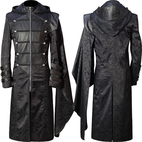 Black Stand Collar Leather Punk Gothic halloween Cape Coat