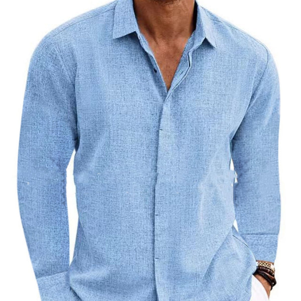 Long Sleeve Solid Color Cotton Linen Shirt Men