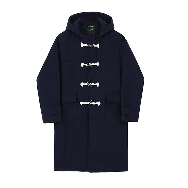 Men's Classic Horn Button Mid-length Wool Coat