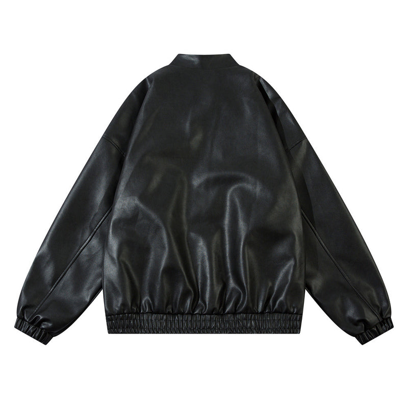 Gothic Letter Affixed Embroidered Motorcycle Leather jacket men